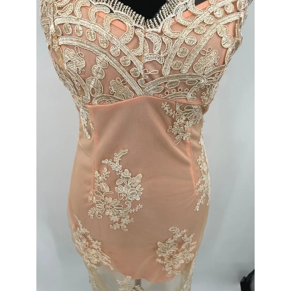 CBR Lace Dress Womens S Pink Lace Overlay Sheer Hem Embroidered Wedding Guest